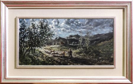 GUIDO BELTRAMI (1898-?) Pastore con gregge - Shepherd with Flock olio su tela...