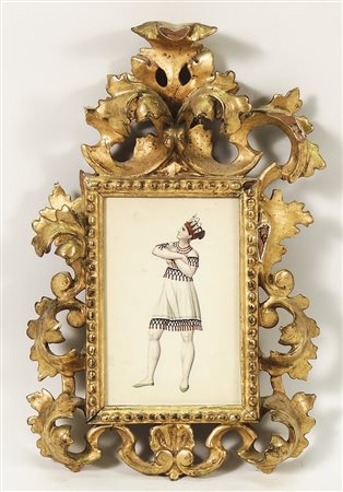 FIGURINO DI MODA - FASHION FIGURE dipinto d'epoca a tecnica mista su carta -...