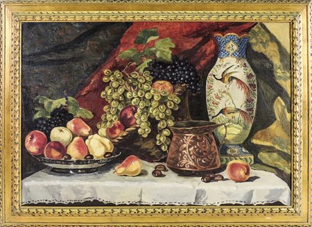 NATURA MORTA CON FRUTTA E VASI - STILL LIFE WITH FRUITS AND VASES olio su...
