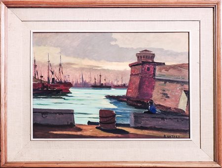 RENATO NATALI (1883-1979) Marina - Livorno View olio su tavoletta - oil on...