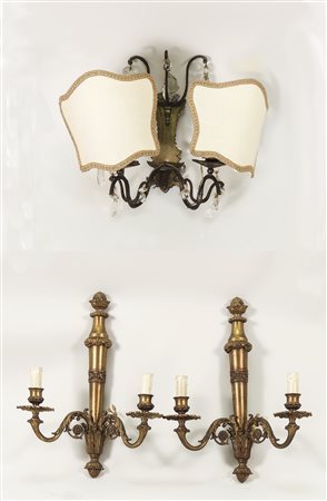 SERIE DI QUATTRO APPLIQUES IN BRONZO DORATO - FOUR GILDED BRONZE WALL LAMPS...