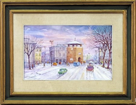 GIOVANNI OSPITALI Paesaggio innevato - Snowscape acquerello su carta -...