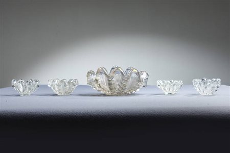 BAROVIER & TOSO<BR>Cinque coppe a forma di conchiglia