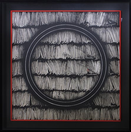 Emilio Scanavino, Tramatura con cerchio, 1973, serigrafia su tela, cm100x100,...