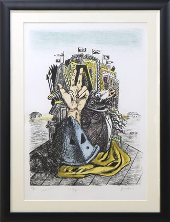 Giorgio De Chirico, Trofeo, 1969, litografia colorata a mano, cm 70x50, Es....