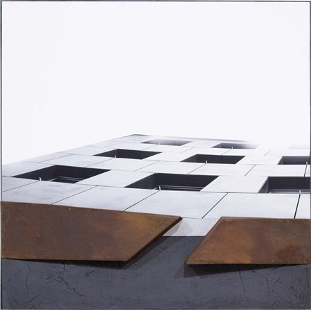 Ulrich Egger, Senza titolo, 2005, fotografia, acciaio e grafite, cm 80x80,...