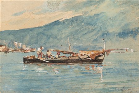 Edoardo Dalbono (Napoli 1841-1915)  - Pescatori nel golfo