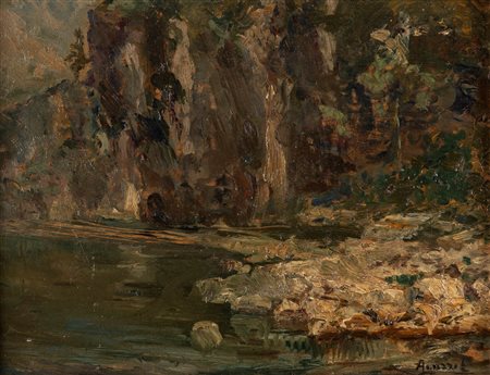 Attribuito a Ermenegildo Agazzi (Mapello 1866-Bergamo 1945) - Paesaggio lacustre 