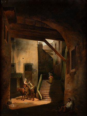 Cesare Coghetti (Bergamo, attivo tra il 1859 e il 1881)  - Scena popolare, 1864