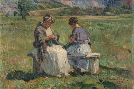 Alfredo Vaccari (Torino 1877-1933)  - Il cucito, 1922