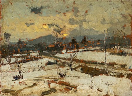 Domenico De Bernardi (Besozzo 1892-1963)  - Neve di sera, 1926