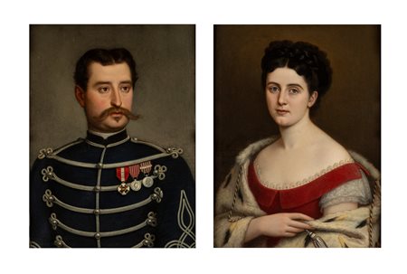 Enrico Bartolomei (Foligno 1815-Roma 1901)  - Ritratto del Cavaliere Cesare Regazzoni e Ritratto di Donna Maria Candiotti in Regazzoni, 1869