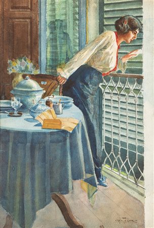 Carlo Tallone (attivo tra la fine del secolo XIX e l'inizio del secolo XX)  - Alla finestra