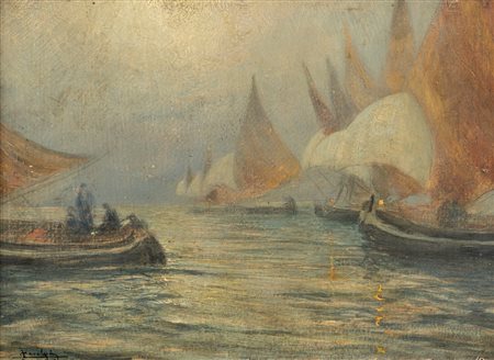 Ludovico Cavaleri (Milano 1867-Cuvio 1941)  - Pesca notturna, 1930