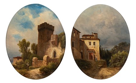 Domenico Pasquale Cambiaso (Genova 1811-1894)  - Paesaggi con figure