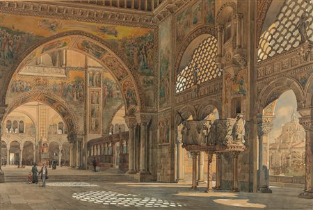 Aldo Avati (Milano 1885-1930)  - Interno di basilica, 1911