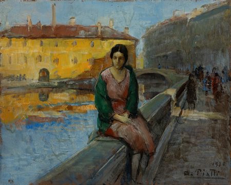 Antonio Piatti (Viggiù 1875-1962)  - Milano, Naviglio a San Marco, 1930