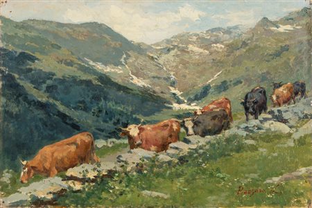 Leonardo Bazzaro (Milano 1853-1937)  - Alto pascolo