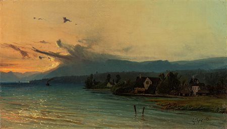 Gaetano Fasanotti (Milano 1831-1882)  - Tramonto sul lago di Como