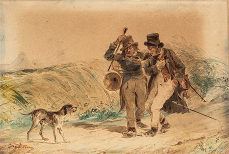 Gerolamo Induno (Milano 1827-1890)  - Musicanti