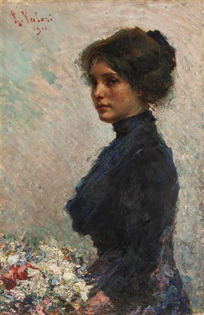 Romano Valori (Milano 1886-Povolaro 1918)  - Pensosa, 1911