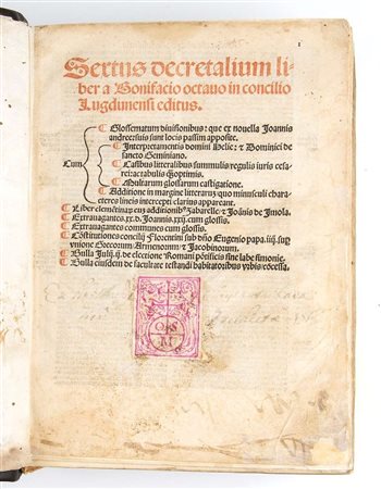 SEXTUS DECRETALIUM LIBER A BONIFACIO OCTAUO IN CONCILIO LUGDUNENSI EDITUS. Venezia 1525 