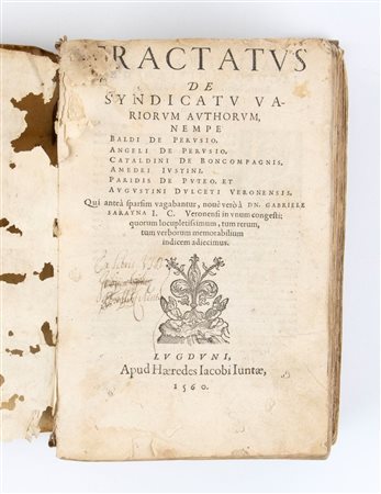 SARAINA GABRIELE. TRACTATUS DE SYNDICATUM VARIORUM AUTHORUM. Lione 1560 