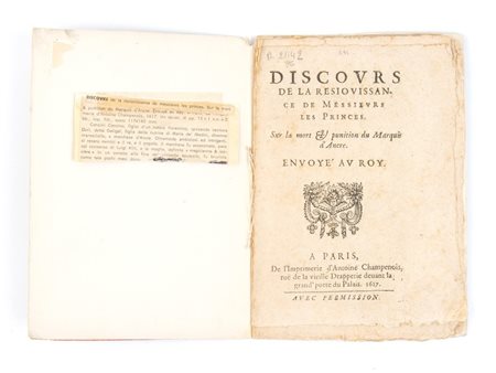 DE PRONY. Discours de la resiovissance de messieurs les princes. Paris 1617 