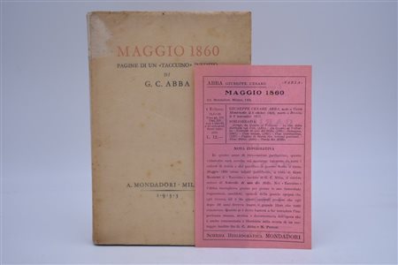 ABBA, Giuseppe Cesare. MAGGIO 1860. PAGINE DI UN TACCUINO INEDITO. 1933. 