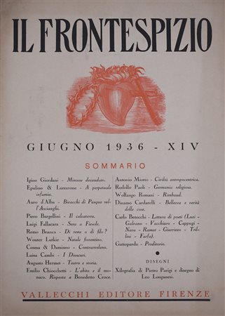 BARGELLINI, Piero. IL FRONTESPIZIO (GIUGNO) ANNO VIII N. 6. 1936. 