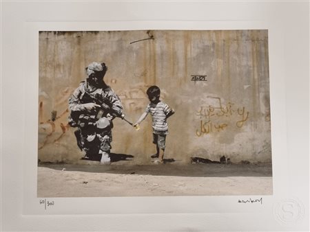 AFTER BANKSY UK (UK) 2021 Soldato e Bambino Litografia / Lithograph...