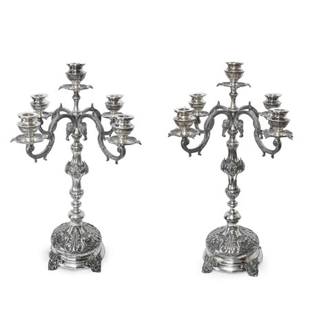 Coppia di importanti candelabri in argento, Florence