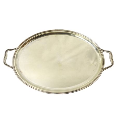 Vassoio in argento di forma ovale con manici