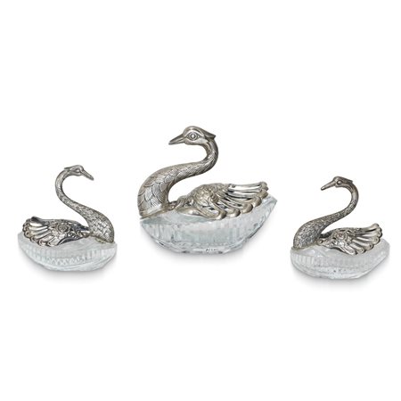 servizio sale, pepe e stuzzicadenti in argento e cristallo