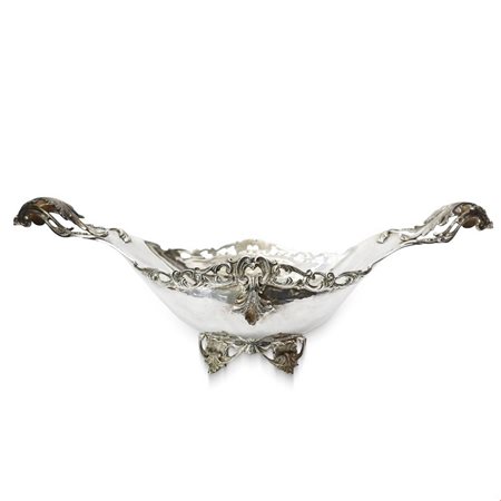 CIATTA IN ARGENTO CON MANICI DECORATI CON FOGLIE 