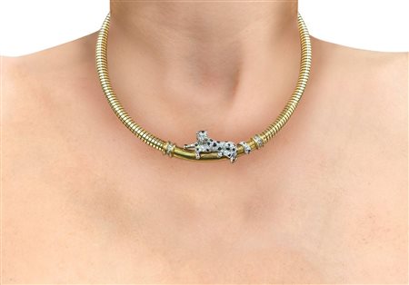 Collana semirigida animalier con diamanti taglio brillante