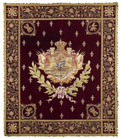 Stendardo da Sala del Trono con stemma araldico di Re Alfonso XIII di Borbone S