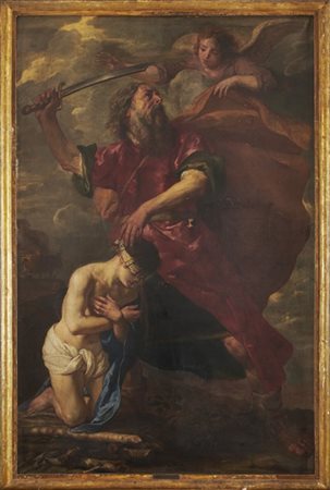 Giovanni Battista Carlone (attr.)"Sacrificio di Isacco"olio su tela (cm 210x140