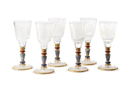 Gruppo di sei calici con coppe in cristallo 