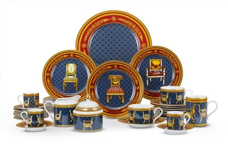GUCCI. Parte di servizio da tè e caffè in porcellana policroma della serie "Le