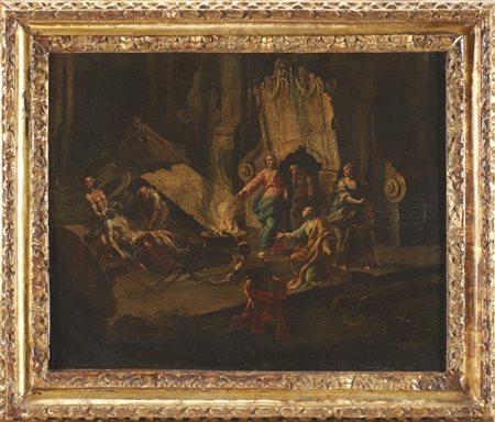 Scuola napoletana del secolo XVIII "Resurrezione di Lazzaro"olio su tela (cm