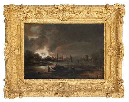 Aert Van den Neer (attr.)

"Estuario al chiaro di luna"
olio su tavola (cm 38,5x