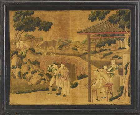 Arte del secolo XVIII/XIX. Gruppo di quattro pannelli su carta dipinta in polic