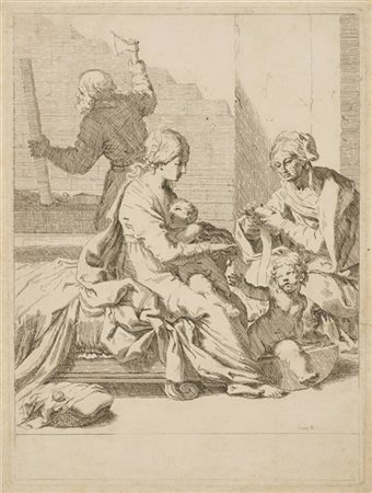 Cartella contenente cinque acqueforti tra cui una di Elisabetta Sirani raffigur