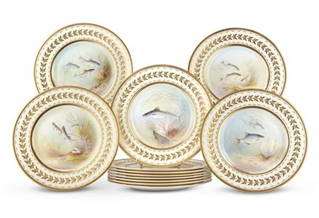 Manifattura di Minton per TIFFANY&Co. Gruppo di dodici piatti in porcellana pol