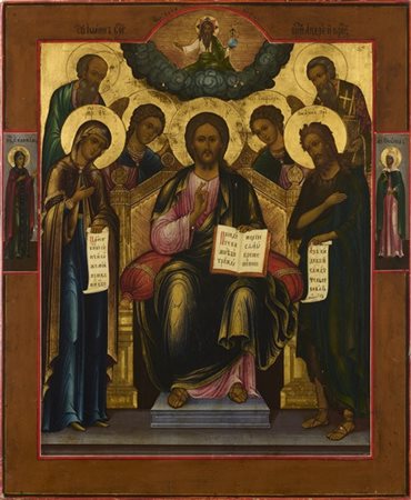 Arte russa, Secolo XIX. Icona a tempera su tavola raffigurante Cristo tra Santi
