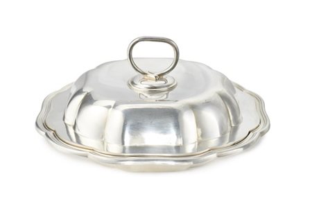 Scaldavivande in argento mistilineo con coperchio. Philadelphia. Argentieri J.E