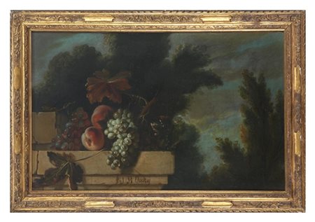 Scuola della fine del secolo XVIII

"Composizione con uva e pesche all'aperto"
