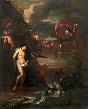 Scuola del secolo XVII

"Perseo e Andromeda"
olio su tela (cm 153x125)
(difetti