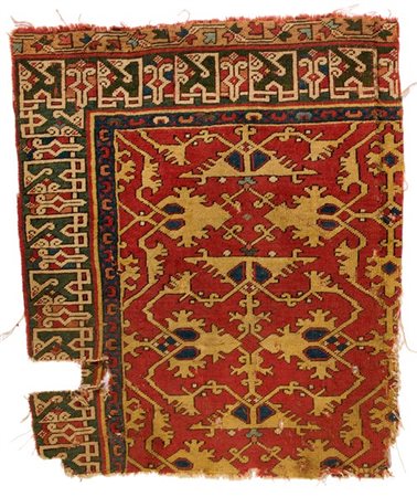 Tappeto Ushak "Lotto", Anatolia, 1500-1600 circa. Gruppo di cinque frammenti. D